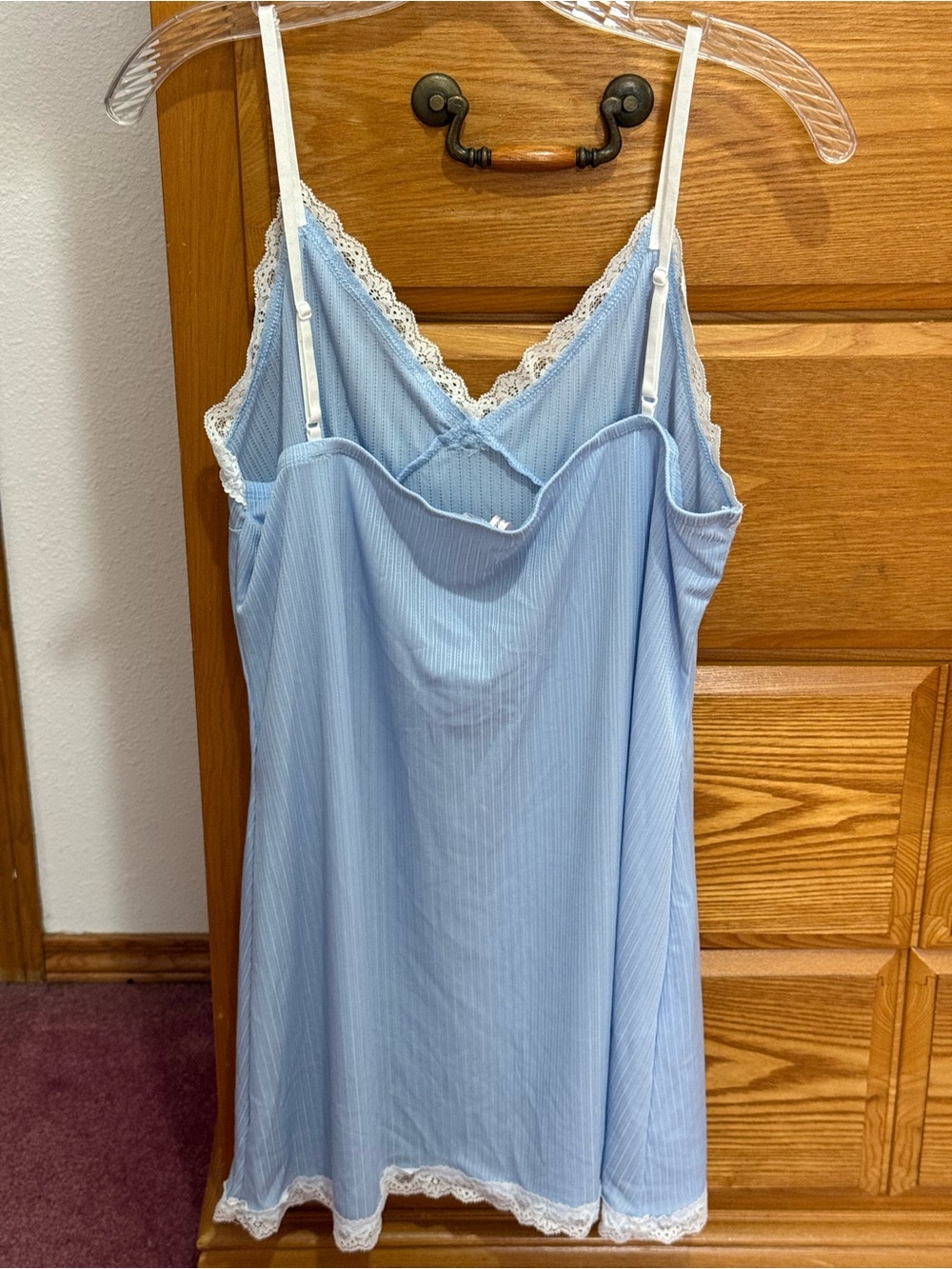 Light Blue Lace-Trim Chemise Slip with Delicate Detail - Picture 9 of 9